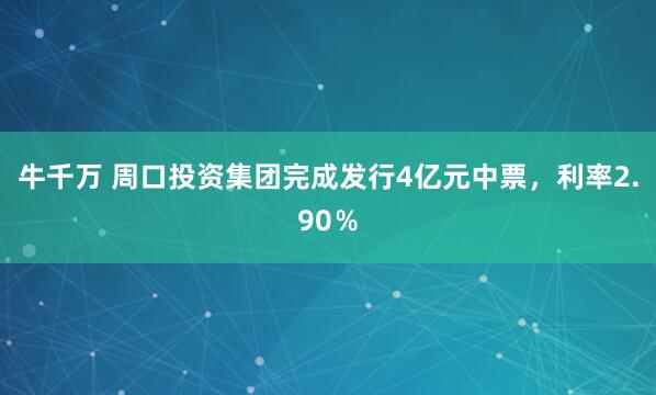 牛千万 周口投资集团完成发行4亿元中票，利率2.90％